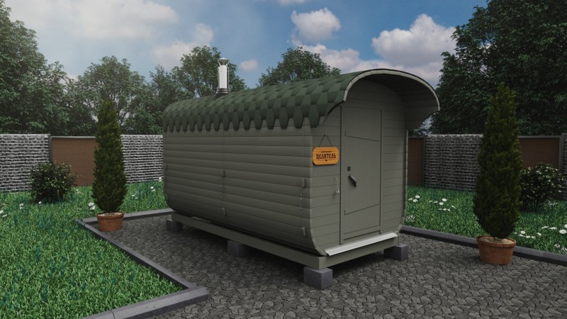 Баня бочка 4 метра с козырьком, фьорд