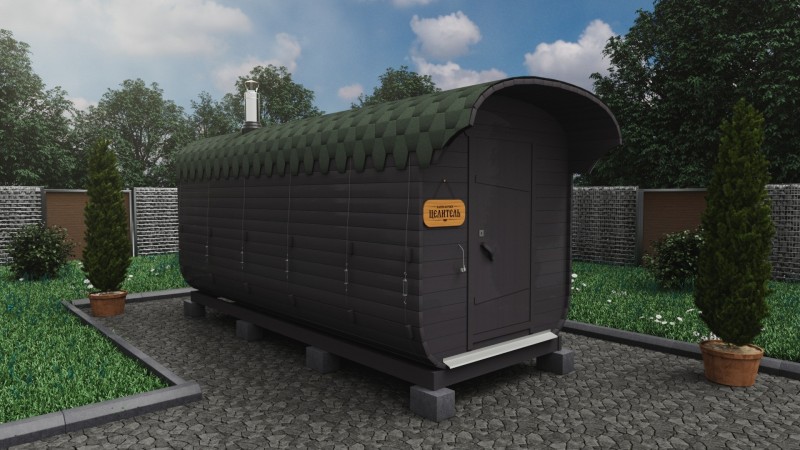 Баня бочка 5 метров с козырьком, графит