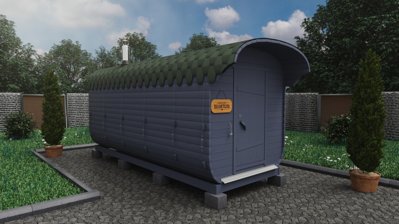 Баня бочка 5 метров с козырьком, графит