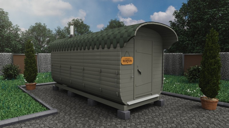 Баня бочка 5 метров с козырьком, фьорд