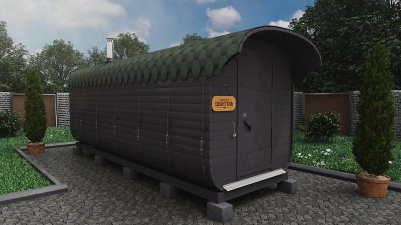 Баня бочка 6 метров с козырьком, графит