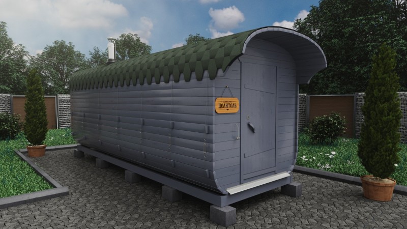 Баня бочка 6 метров с козырьком, светлый графит