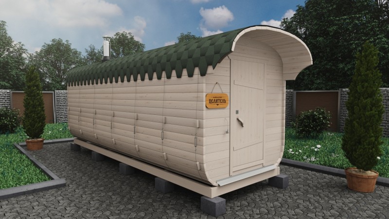 Баня бочка 6 метров с козырьком, береза