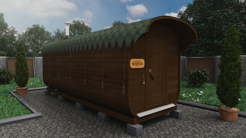 Баня бочка 6 метров с козырьком, дуб