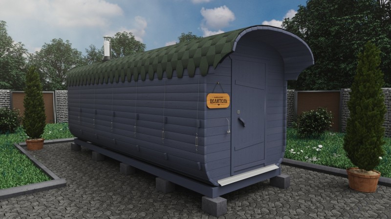 Баня бочка 6 метров с козырьком, графит