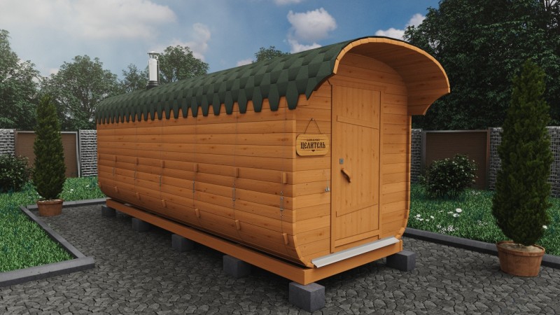 Баня бочка 6 метров с козырьком, сосна