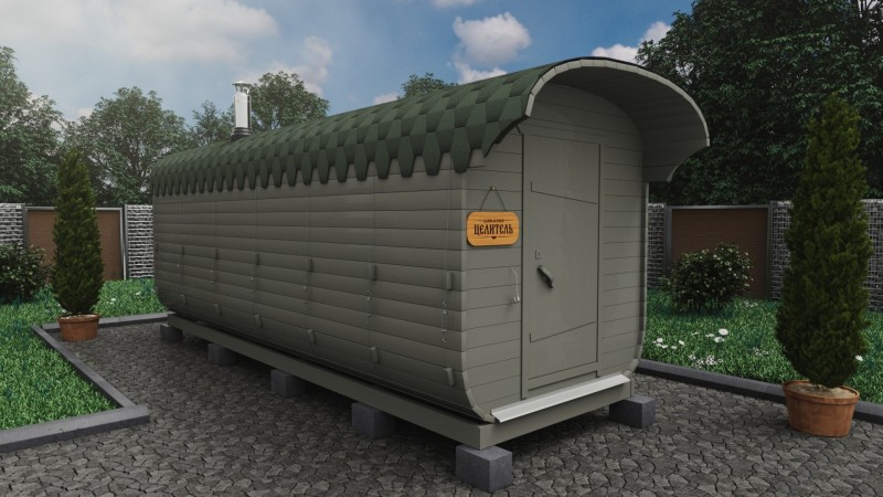 Баня бочка 6 метров с козырьком, фьорд